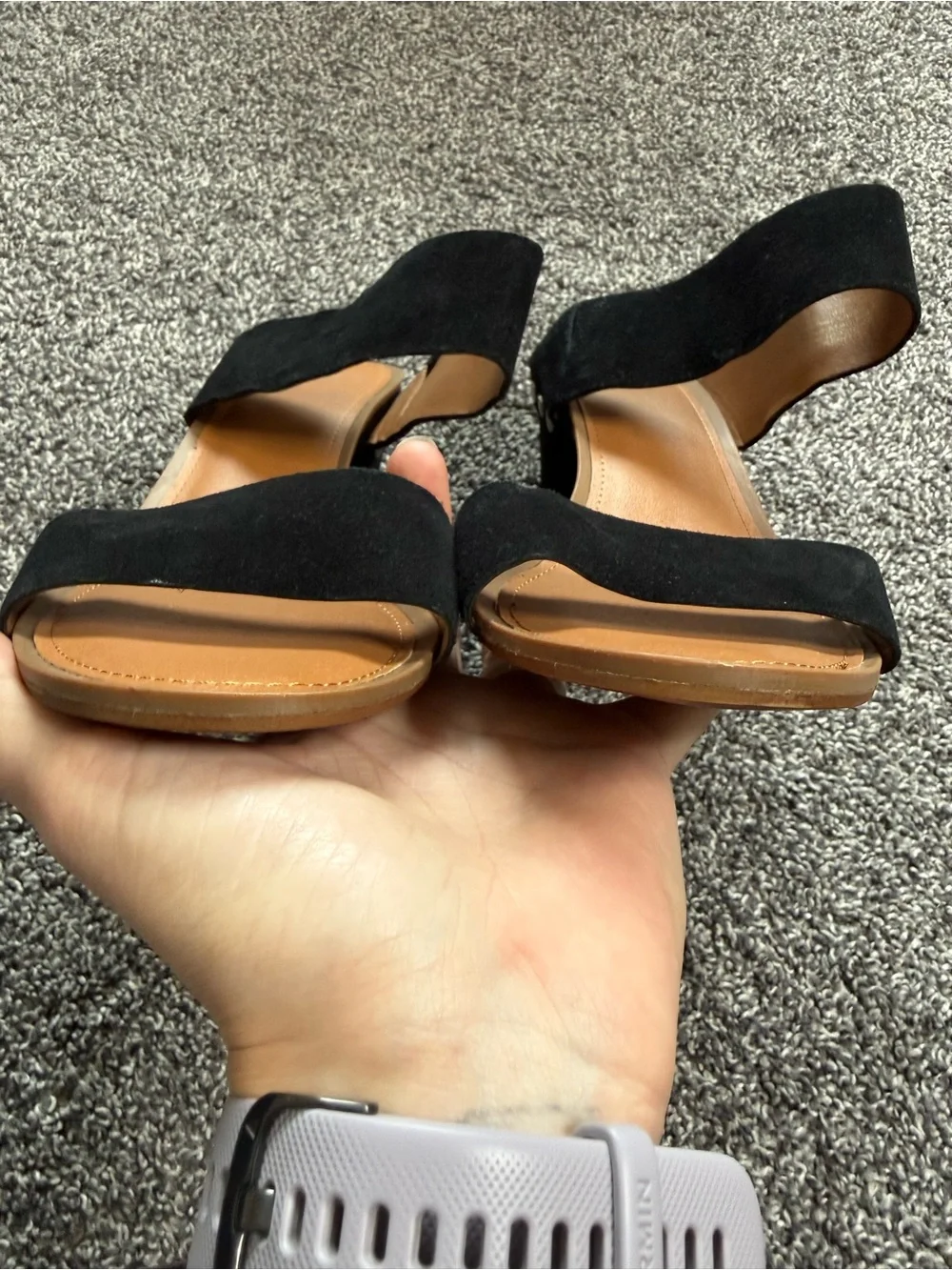 Franco Sarto Black Suede Studded Block Heel Sandals Size 10